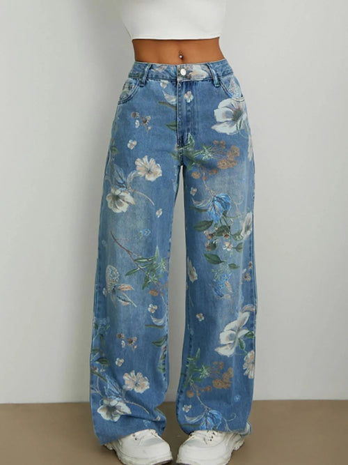 Printed Wide Leg Jeans