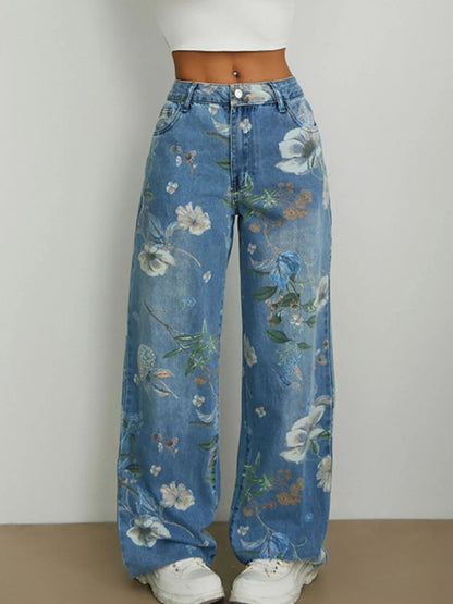 Printed Wide Leg Jeans