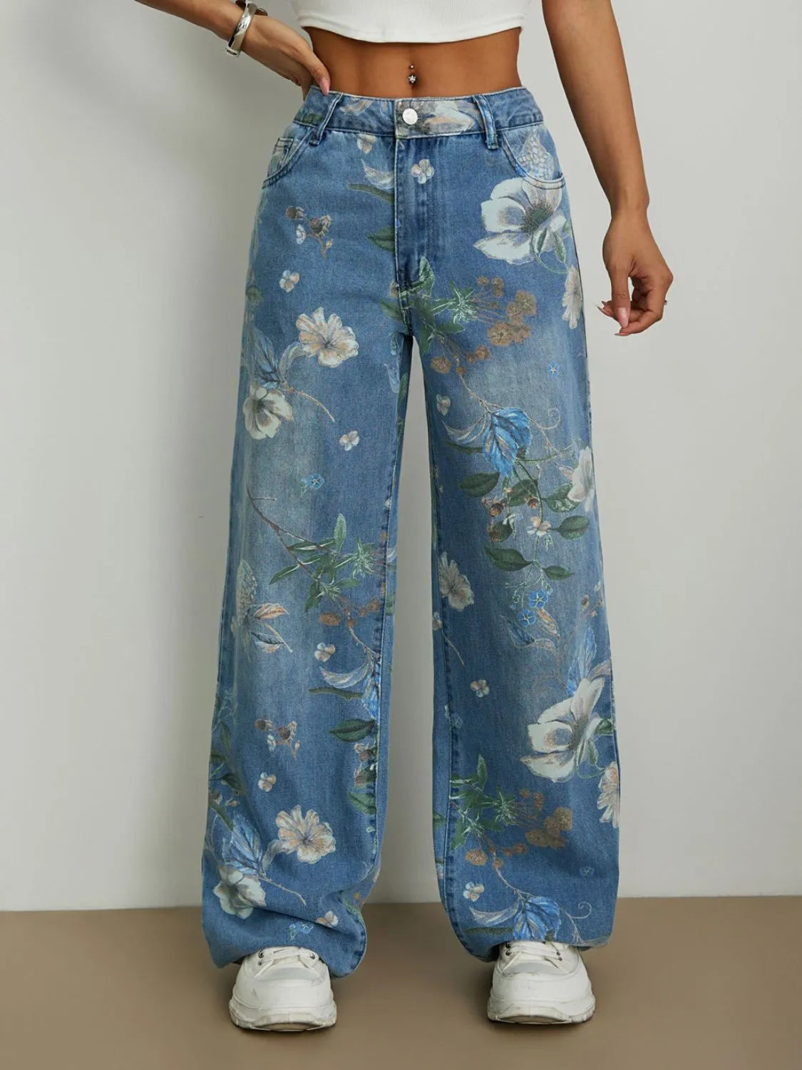Printed Wide Leg Jeans