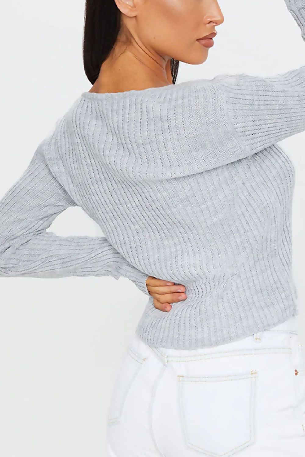 Grey Button Front Ribbed Cardigan