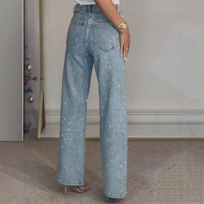 25 Edition – Women’s High Waist Straight Street Jeans with Glitter